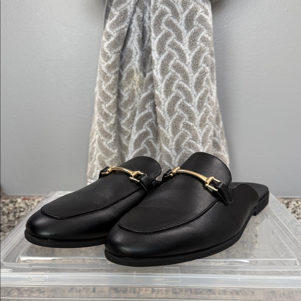 ASOS Black Leather Slip-On Loafers with Gold Accent